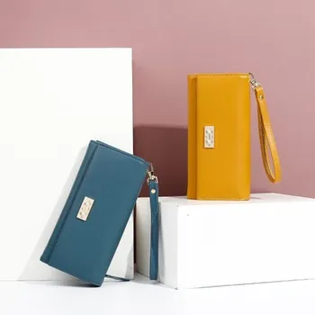 

Clutch money clip fashion long women's wallet high-capacity money multi-function wallet PU solid purse hasp multi-storey purses