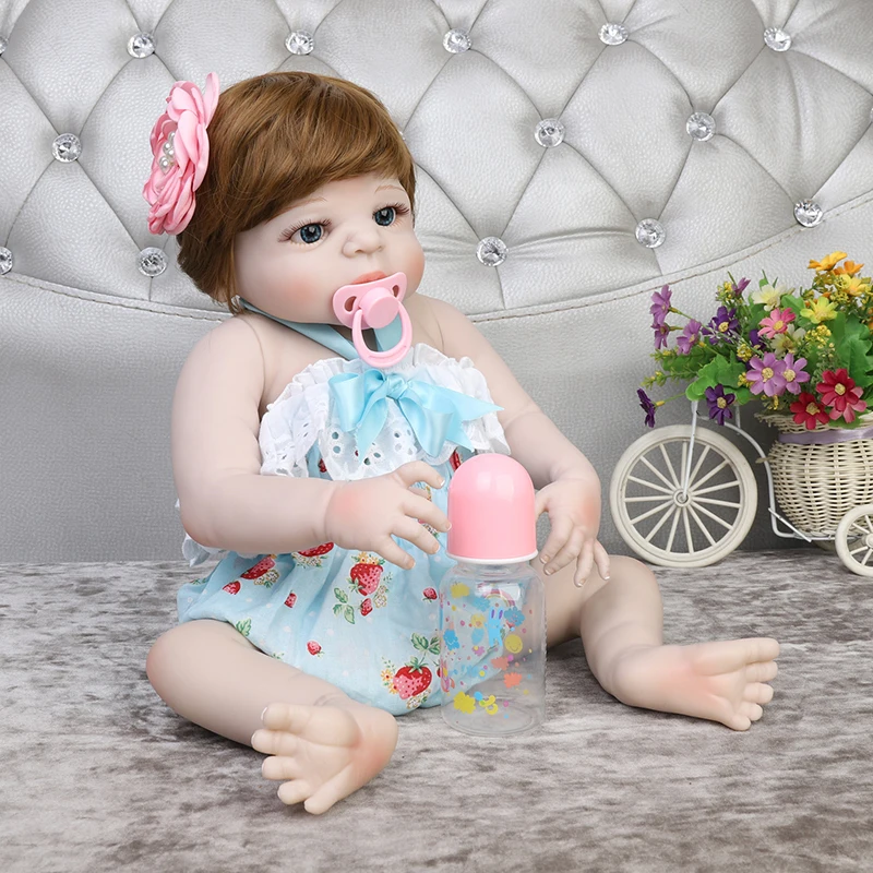 55 см Reborn Baby Doll игрушка полная силиконовая моющаяся синяя ткань тела короткие волосы Реалистичная новорожденная Кукла Малыш Дети Подарки