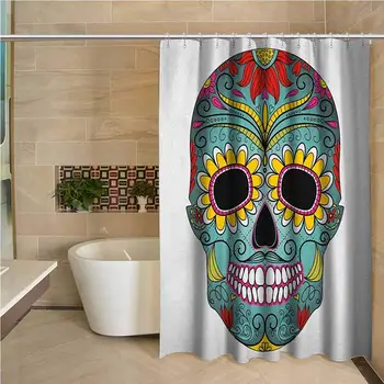 

Sugar Skull Professional Shower Curtain Folk Art Elements Featured Skull Day of The Dead Celebration Concept Print Decorative