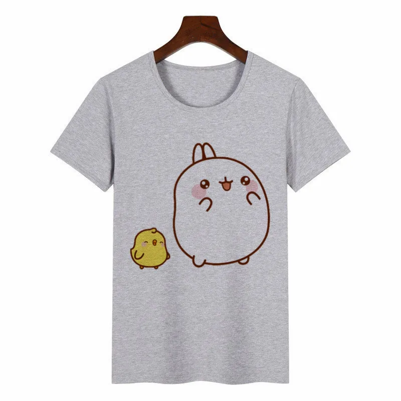 Новая Летняя женская футболка Molang and Piupiu, футболки с графикой, женские футболки в японском стиле Харадзюку, аниме, женская верхняя Эстетическая одежда - Цвет: P634-6-grey