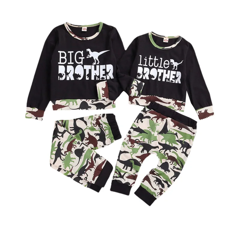 Conjunto de ropa a juego para bebés, conjunto de ropa con estampado de dinosaurio, jersey de manga larga, Tops, pantalones, 2 uds.