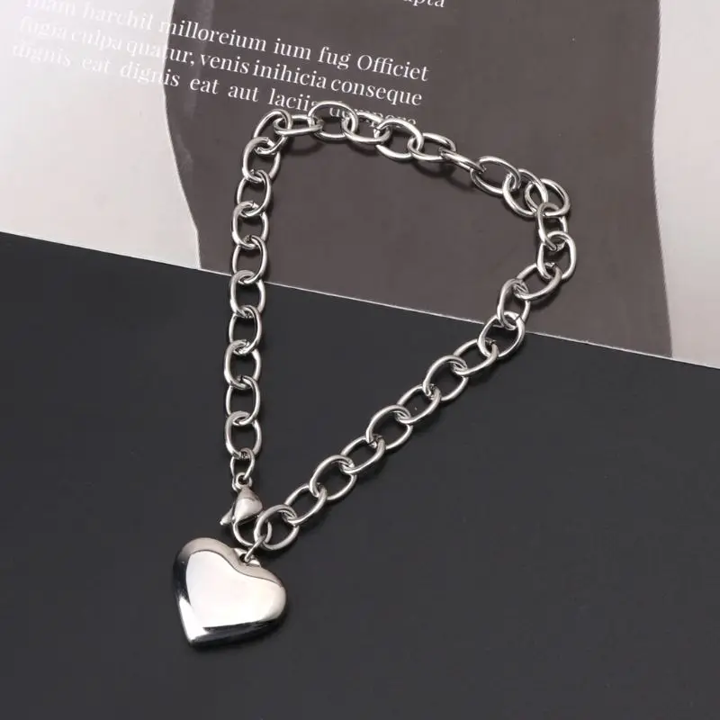 

Stainless Steel Chain Link Bracelets for Women with Finish Heart Charm Bracelet U50C