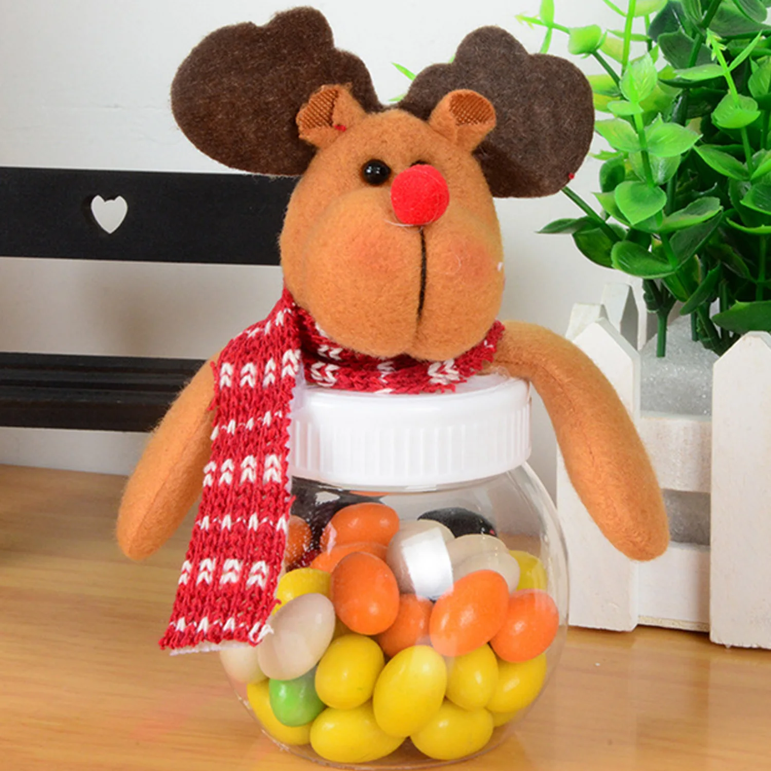 Behogar, 3 шт., Рождественская банка для конфет, Подарочный держатель для бутылок, прозрачный контейнер для хранения еды с оленем, Сантой, снеговиком, рождественские вечерние украшения