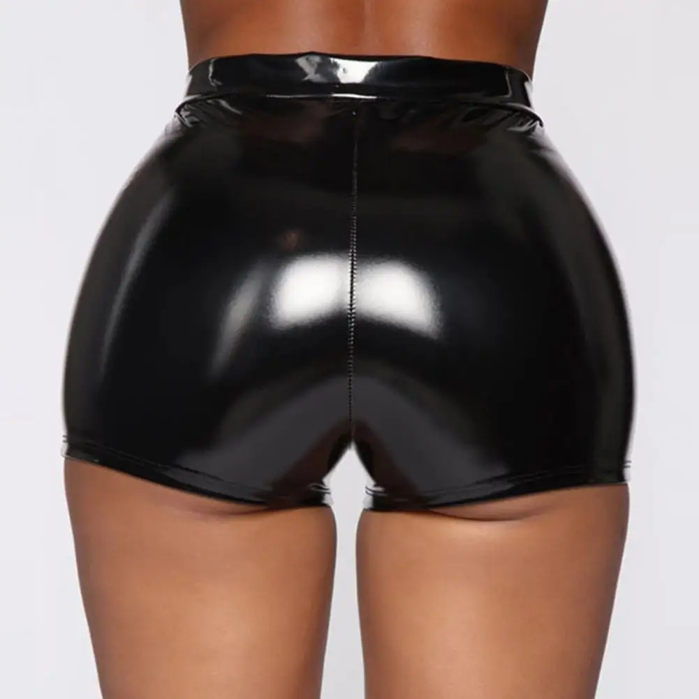 Women Faux Latex Leather Shorts Stretchy Slim High Waist
