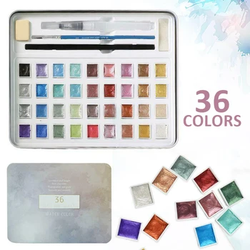 

New 36 Color Glitter Watercolor Painting Pigment Drawing Metallic Golden Paint for Artist Kids Students Painting