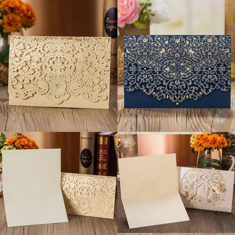 

50pcs Luxury Flora Elegant Laser Cut Wedding Invitation Card Lace Favors Free Customized Wedding Decoration Party Supplies