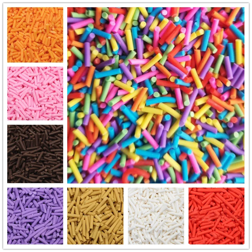 100g/Lot Long Polymer Soft Clay Gracile Cylindrical Candy Sprinkles for Delicious Cake Decoration DIY Crafts Filler Accessories polymer clay kit polymer clay