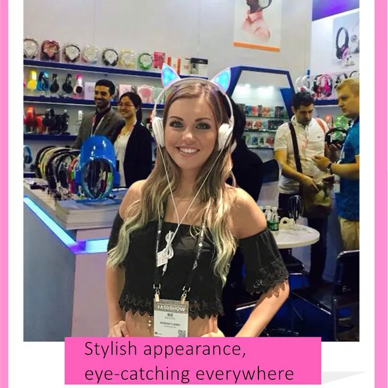 Shoumi Birthday Gifts Cat Ear Headphones Foldable Flashing Cute Cat Students Headset Wired Music Earbuds For Kids Birthday Party