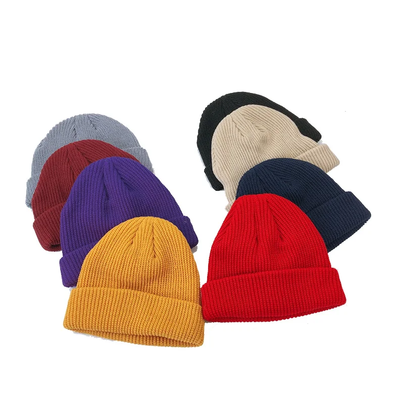 

Winter Ski Cap Ribbed Knitted Cuffed Short Melon Hip Hop Skullies Beanie Warm Knitted Hat Men Winter Hats for Men