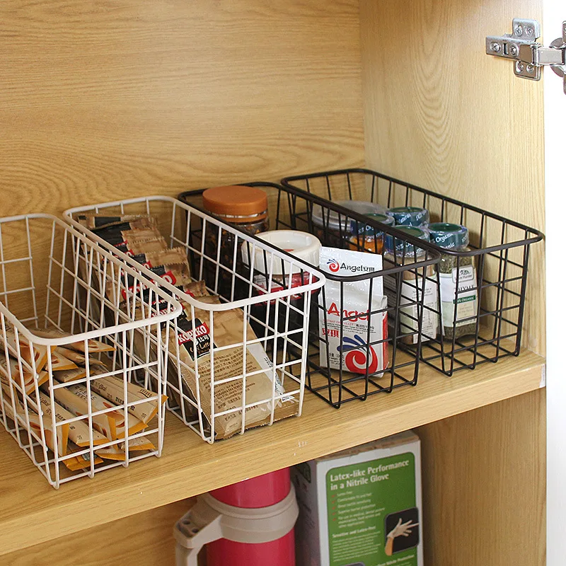

Kitchen Spice Rack Wrought Iron Storage Shelf Kitchen Seasoning Storage Basket Bathroom Rectangular Box Storage Wall Hanging
