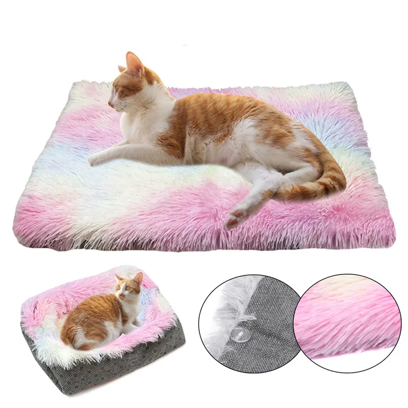 Winter Dog Cat Long Plush Puppy Cushion Mat Soft Pet Bed Warm Sleeping Bed for Dogs Kennel Portable Cat Supplies