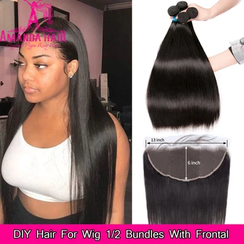 

Brazilian Human Hair Bundles With Closure 2x6 4x4 1/2 Bundles With Frontal 13x4 13x6 Straight Hair Weave Bundles AMANDA DIY Hair