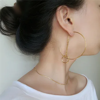 

Half circle ring pendant hoop earrings stainless steel for women gold color korean style fashion 2020