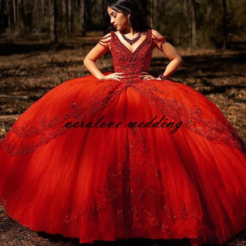 

Красное бальное платье принцессы бордового цвета, платья для Quinceanera с круглым вырезом, без рукавов, с блестками, кружевное милое платье с аппликацией для 16 девушек на выпускной, 2021