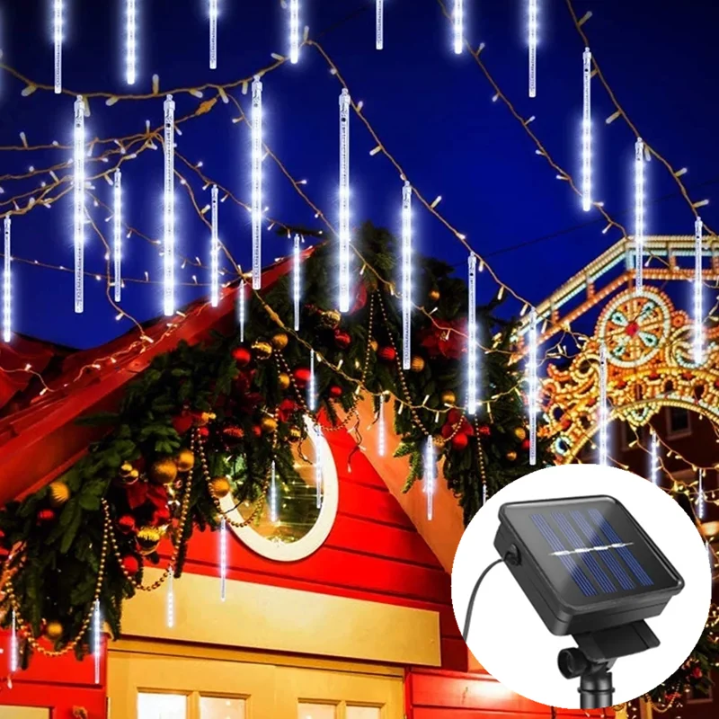 new year 30 50 80cm outdoor meteor shower rain 8 tubes led string lights waterproof for tree christmas wedding party decoration Solar LED Meteor Shower Rain Lights Holiday String Lights Waterproof Garden Light 8 Tubes 144 Leds Christmas Wedding Decoration