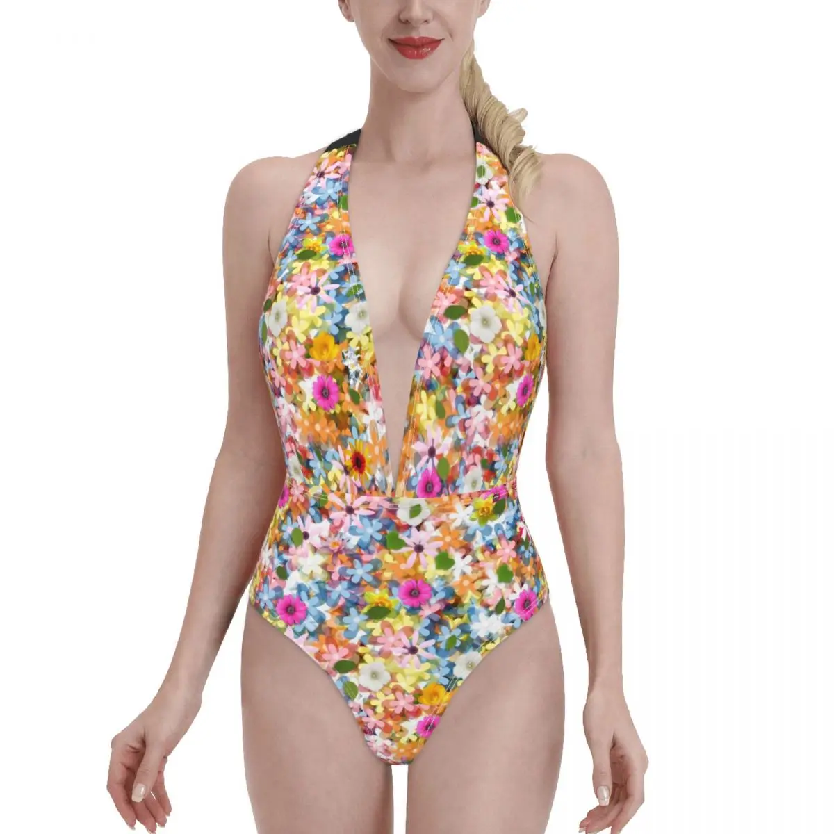 swimsuit Floral Swimsuit Women's Swimming Suit Halter High Waisted V Neck Swimwear purple bikini set Bikini Sets
