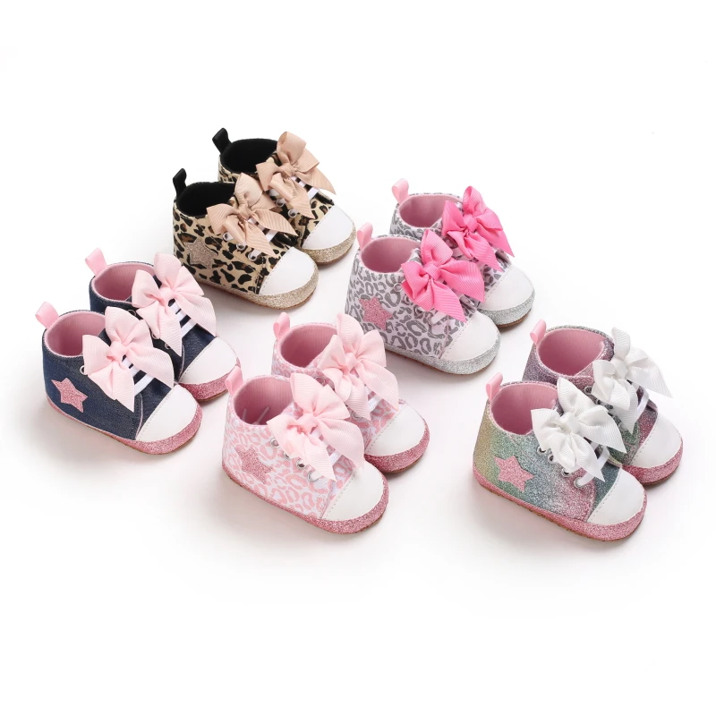 Fashion Newborn Baby Girls First Walkers Big Bowknot Shoes New Baby Sports Sneakers Shoes Infant Toddler Soft Sole Baby Shoes