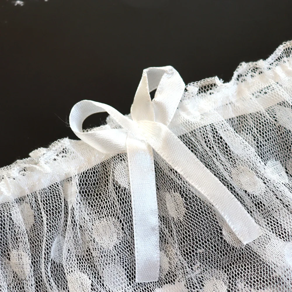 Sexy Lingerie Erotic Underwear Polka Dot Mesh Frill Trim Lace lingerie Set Top Lace Invisible Bra & Brief Set For Women_voghion.com