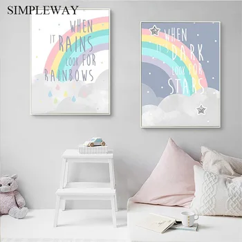 

Rainbow Nursery Simple Quotes Poster Cartoon Wall Art Canvas Print Painting Decorative Picture Kid Child Bedroom Decoration