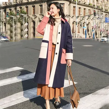 

Office Lady Loose Women Long Woolen Coat Single Breasted Women's Jacket Turn-down Collar Cashmere Coat And Jacket