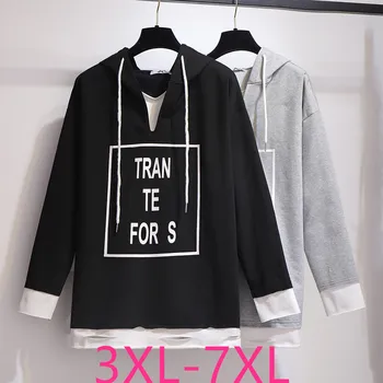 

2019 spring autumn plus size tops for women large hoodie long sleeve loose casual cotton letter short coat black 4XL 5XL 6XL 7XL
