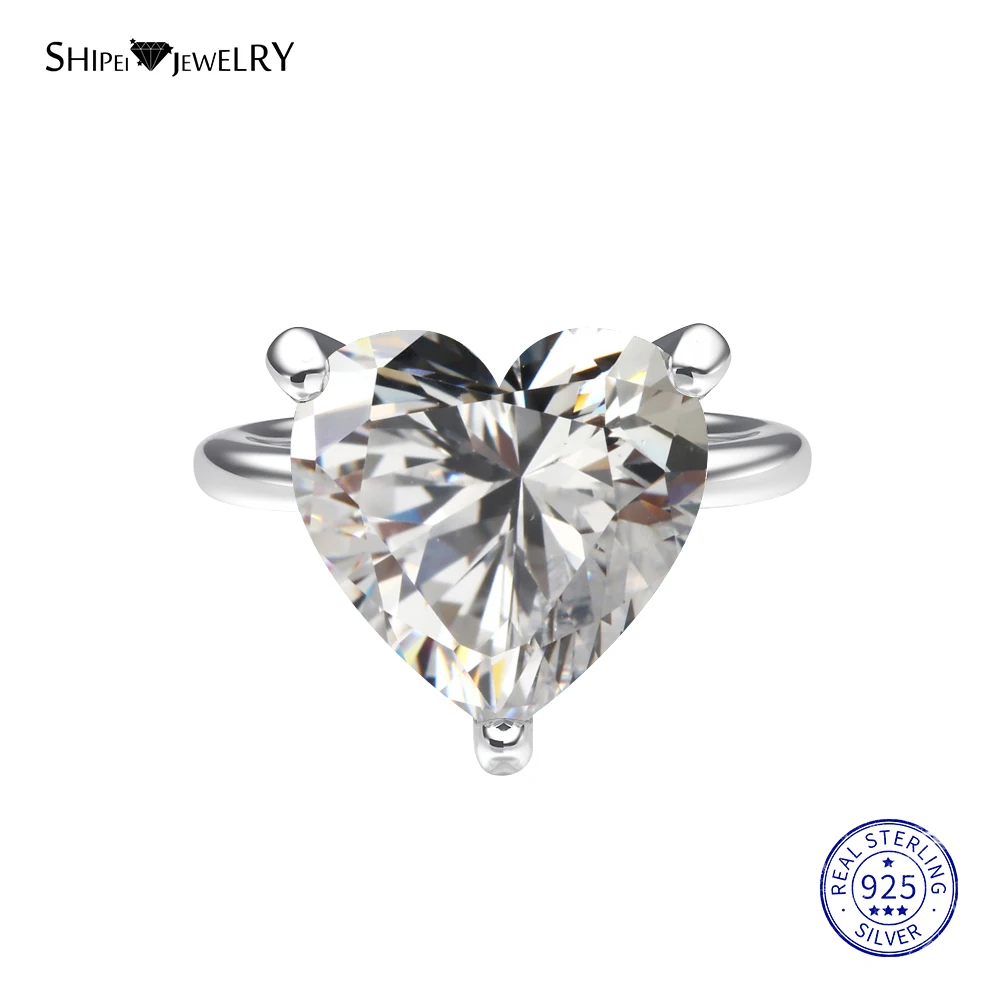Shipei настоящий сапфир, рубин сердце кольца для женщин цитрин драгоценный камень аметист сердце кольцо 925 серебро кольцо для помолвки с сердцем - Цвет камня: moissanite