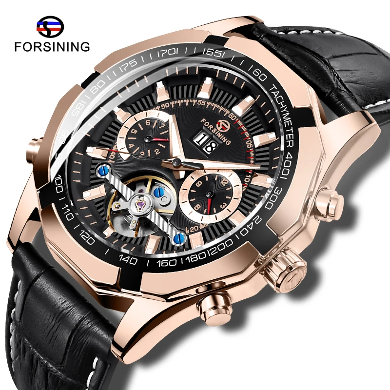 Лидирующий бренд FORSINING механические Автоматические часы Tourbillion черный золотой