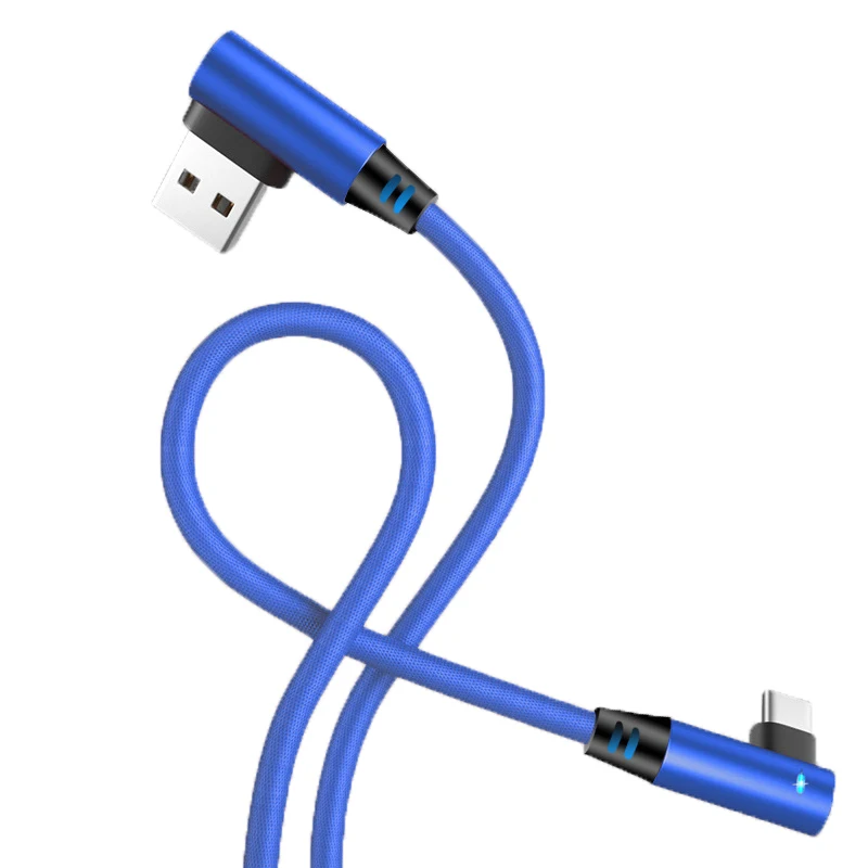 1 м/2 м usb type-C кабель для Xiaomi huawei usb кабель для передачи данных 2.4A 3A Быстрая зарядка v8 двойной 90 градусов usb тканевый кабель для передачи данных - Цвет: Синий