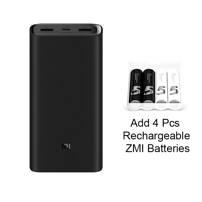 Xiaomi Mi внешний аккумулятор 20000 мАч 3 2C QC3.0 Двусторонняя Быстрая зарядка двойной USB 20000 мАч Внешний аккумулятор для смартфонов на базе Android iOS - Цвет: 3 Add 4 Batteries