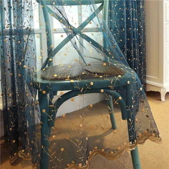 

Simple Modern Embroidery Sheer Curtain European Window Curtains for Bedroom White and Peacock Blue Living Room Tulle Curtains