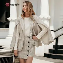 Conmoto, осень, женский модный Блейзер, юбка, костюм, женский, с разрезом, рукав, в клетку, Блейзер, для девушек, с высокой талией, нестандартные юбки, комплект, платье