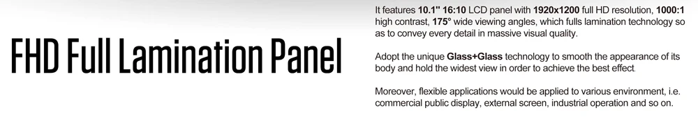 Description Picture 3 of itemLILLIPUT FA1016 /C/T 10.1" IPS FHD 1000:1 Capacitive Mutli-Touch Monitor HDMI/VGA Support 4K 30Hz Glass+Glass Technology