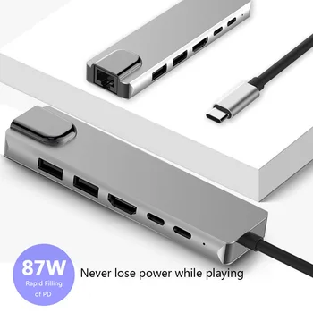 

6 in 1 USB 3.0 High Speed Ports Type-C Hub Usb-C to 4K 30HZ HD Laptop Rj45 Gigabit Ethernet Network PD Hub