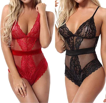 

Ladies Women Sexy Lingerie Bodysuits Body Stocking Black Lace Underwear Women V Neck Nightwear S-XXL