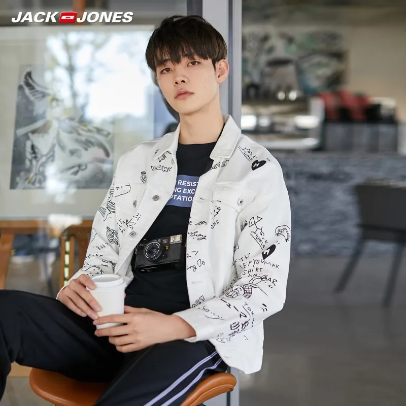 Мужская джинсовая куртка JackJones модная уличная одежда с принтом граффити пальто