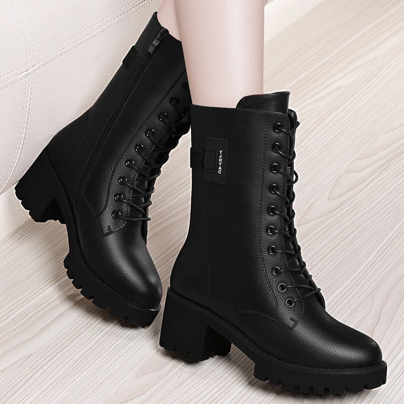 

Chunky-Heel Tube Martin Boots nv pi xue 2019 Autumn And Winter New Style Europe And America Women's Boots Huidong High-Heel Wint