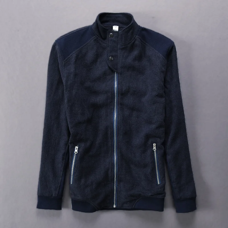 

Quality Assurance High-End Flax Solid Color Casual Loose-Fit Stand Collar Jacket Men's Support