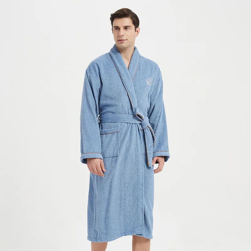 

Winter Men's Bathrobe Terry Fleece Robe Thick 100% Cotton Super Thick Warm Dressing Gown Luxury Solid Plaid Long Robe For Man
