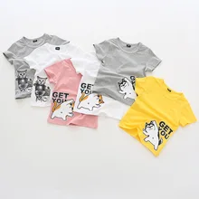 Детская Хлопковая футболка синего цвета с рисунком кота; летняя детская футболка с короткими рукавами и рисунком щенка; детская одежда от производителя