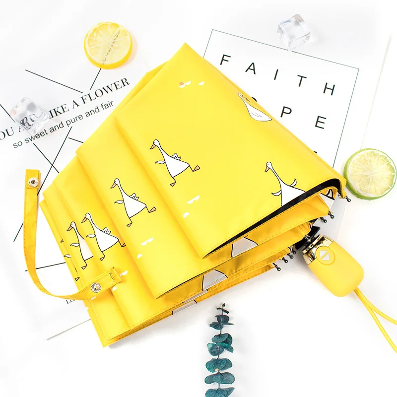 

Automatic Women Umbrella Windproof Waterproof Three Folding Yellow Duck Umbrellas Rain Female Men Parasol Children Umbrella
