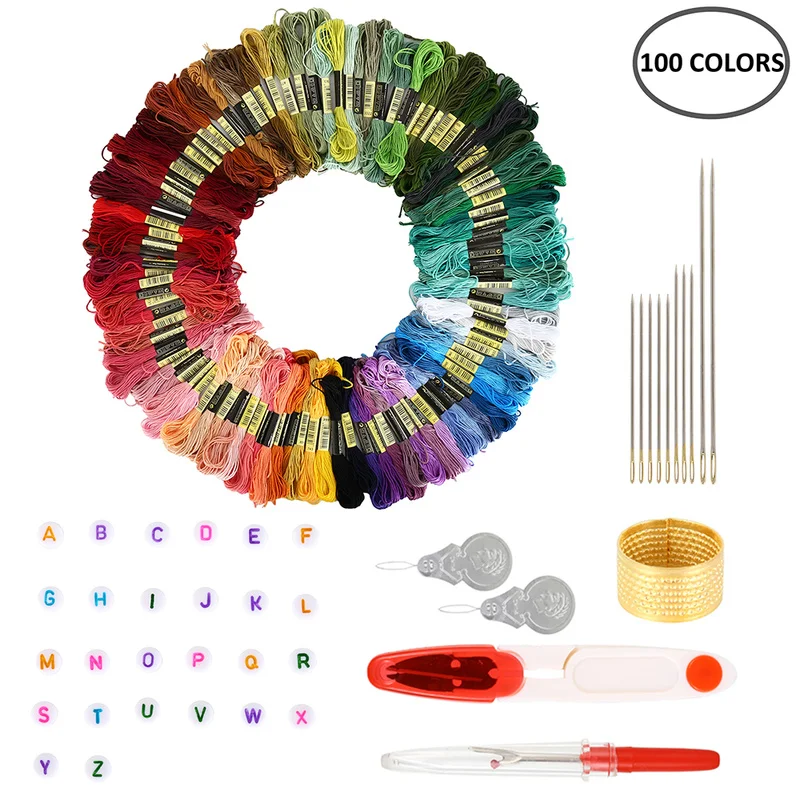 100 Colors Embroidery Thread for Cross-Stitch Polyester Cotton Cross Needle Arts Craft Sewing Floss Kit Home DIY Threads