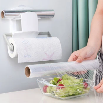 

Kitchen Roll Organizer Cling Film Tin Foil Paper Towel Holder Rack Wall Mount