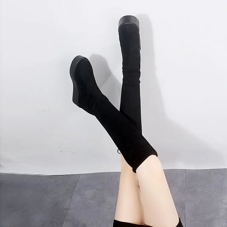Черные длинные сапоги выше колен; женская обувь; botines mujer; коллекция года; черные сапоги; женская обувь; сапоги до колена