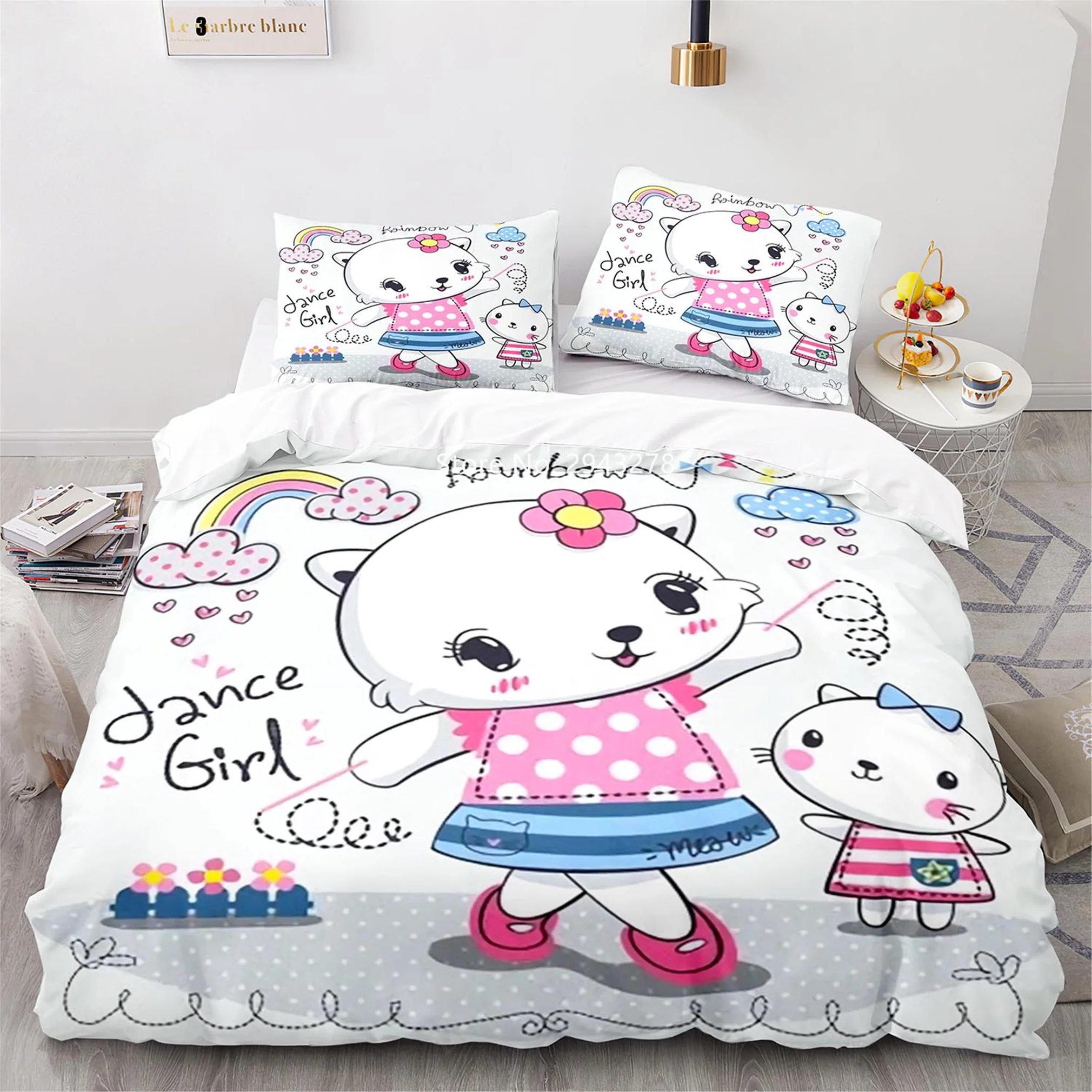 Bedding Sets for women Lovely Cartoon Color Cat Pattern Comfortable Duvet Quilt Cover Pillowcase Bedding Set Children Bedroom Decoration Home Textile quilt cover