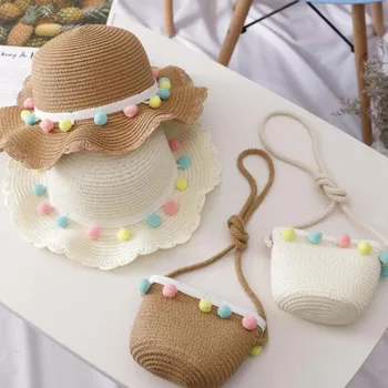

Children Baby Girl Fashion Concise Casual Cute Sweet Breathable Sunscreen Beach Sun Hat With Bag Toddler Girls Accessories