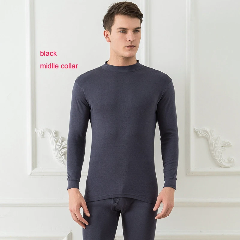 Pure Cotton Men's Underwear Round Neck Middle Neck Thermal Underwear Tops And Bottomed Two Piece Set Mens Warm Pants For Winter mens thermal long johns Long Johns