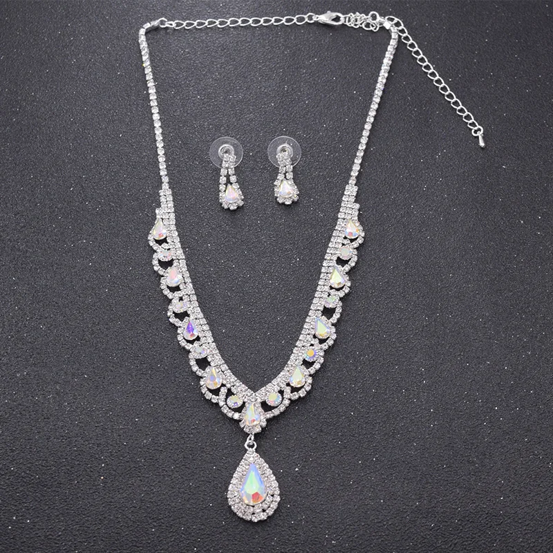 Модный, распродажа каплевидный кристалл AB цвет ожерелье серьги набор для женщин аксессуары из стразов