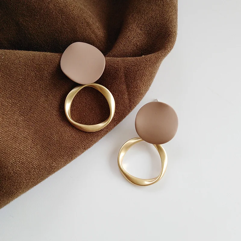 2022new Autumn Winter New Brown Earrings Vintage Matte drop for women Metal Fashion Statement Dangle Earring Trend | Украшения и