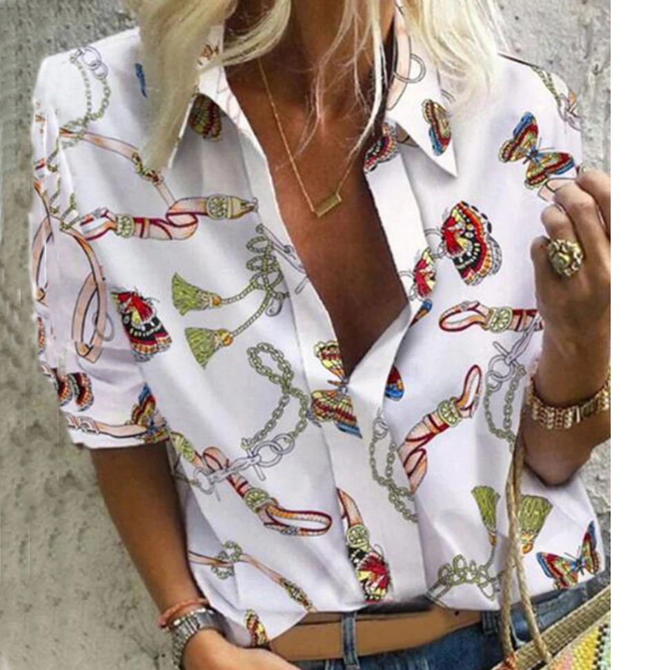 Женская блузка с длинным рукавом винтажная принтом цепей модель 2020 года|Блузки| |