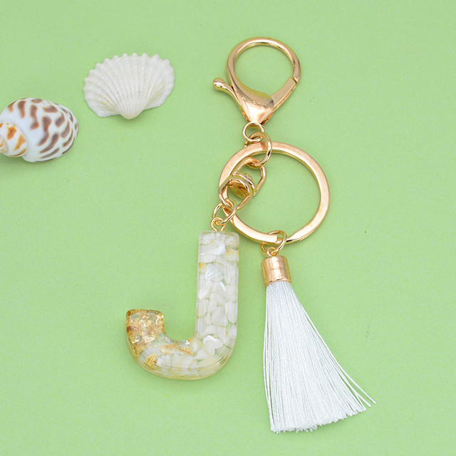 Gold Tassel Alphabet Keychain English Letter Keyring Glitter Gradient Resin Gold Leaf Crafts Car Mirror Handbag Charms